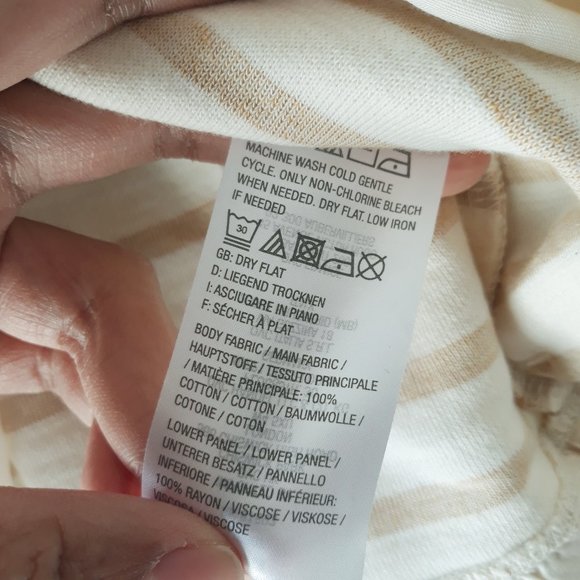 LOGO Lori Goldstein Textured Stripes Tiered Tunic Sz XS Yellow Cream Boho Preppy - Picture 8 of 8